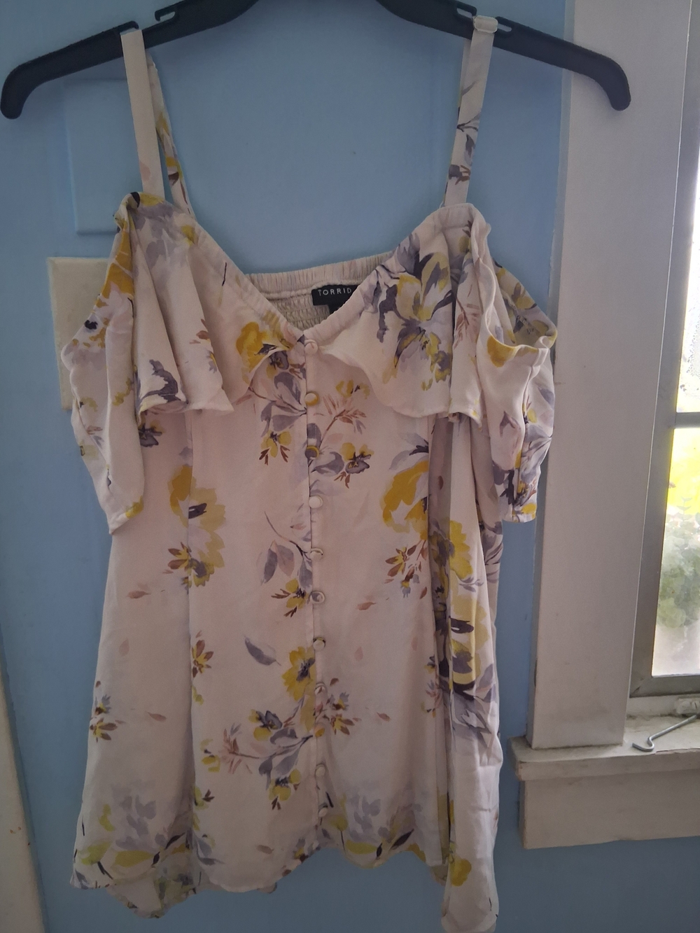 torrid Cream Floral Off-Shoulder Button-Front Camisole